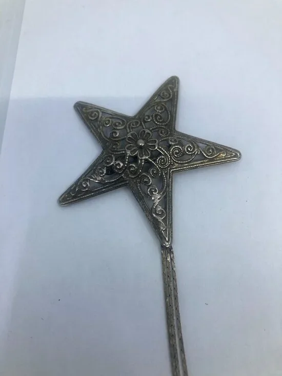 Vtg stars silver tone chain filigree chatelaine brooch - Picture 2 of 3